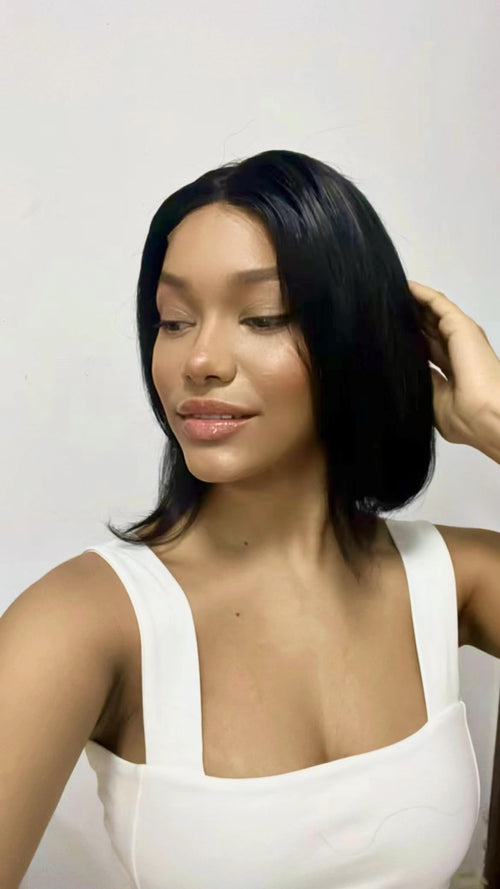 Straight Bob Wig Human Hair 180% Density Glueless Pre Plucked with Baby Hair Human Hair Wigs 13x4 HD Lace Front Bob Wigs Natural Black